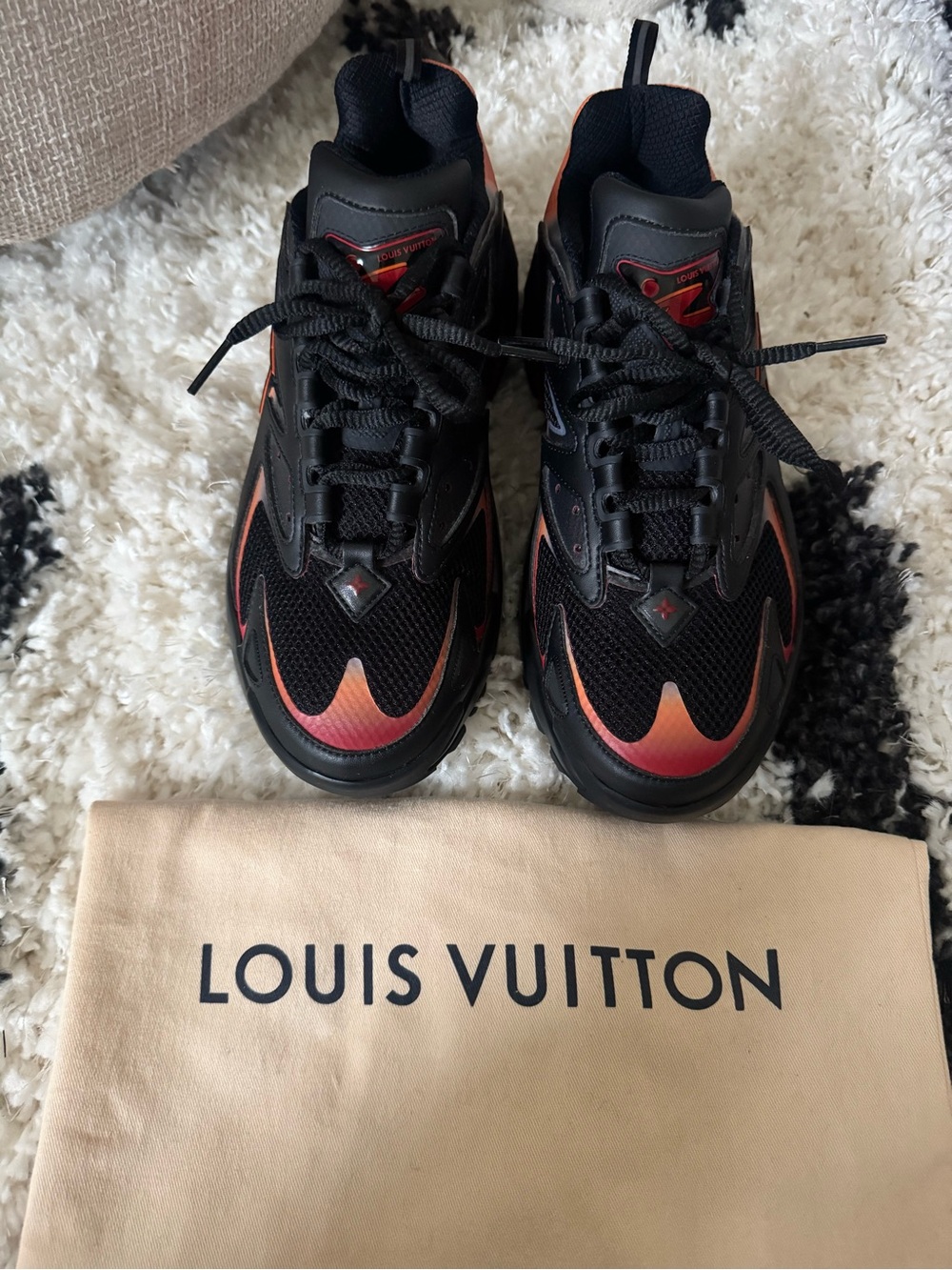 Louis Vuitton Black Sneakers with Red and Orange Gradient Accents